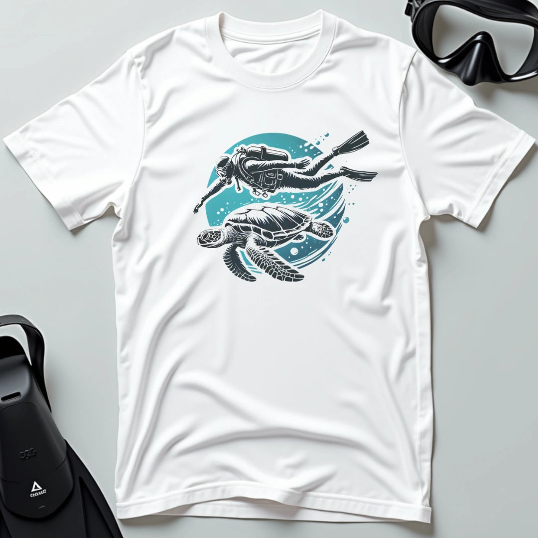 Diver Swimming With Turtle T-shirt