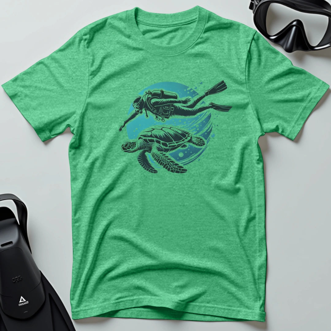 Diver Swimming With Turtle T-shirt