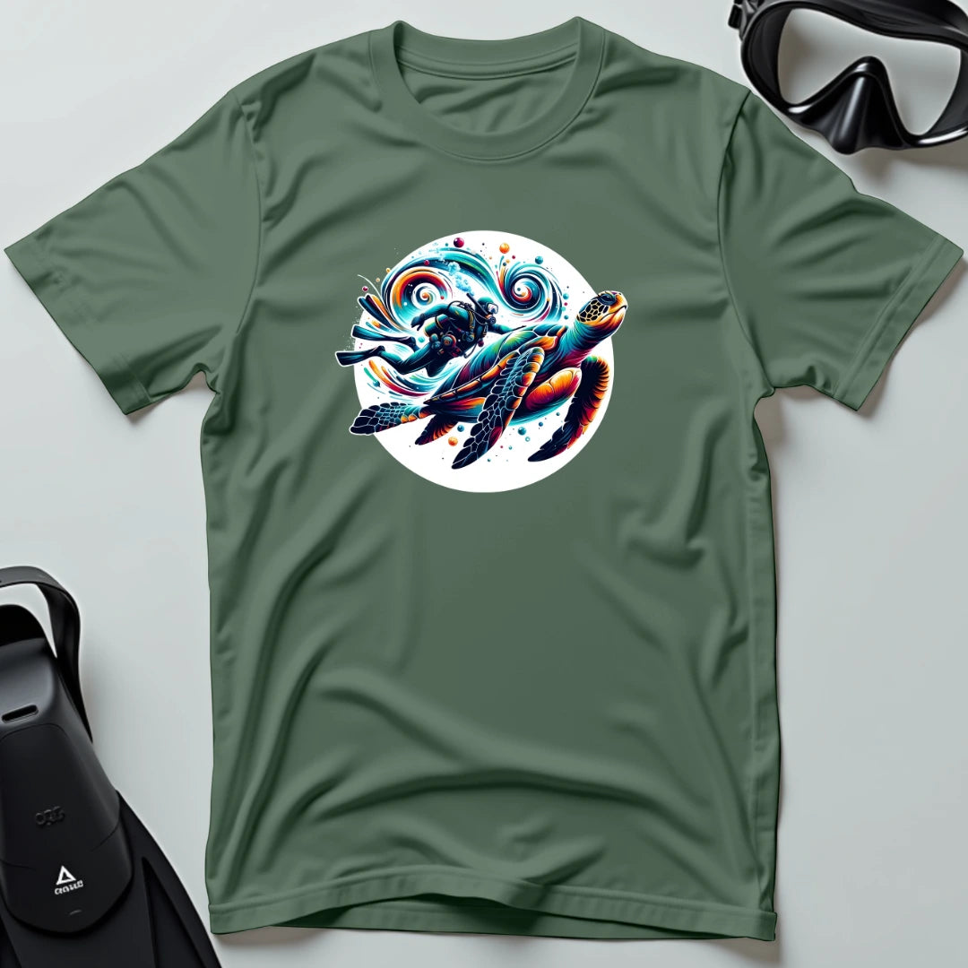 Diver Swimming With Turtle 3rd Dive T-shirt